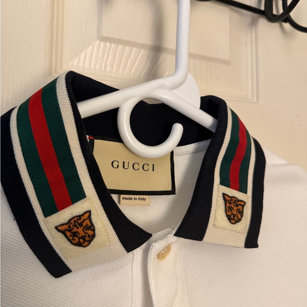 Gucci White Polo Shirt with Embroidered Collar